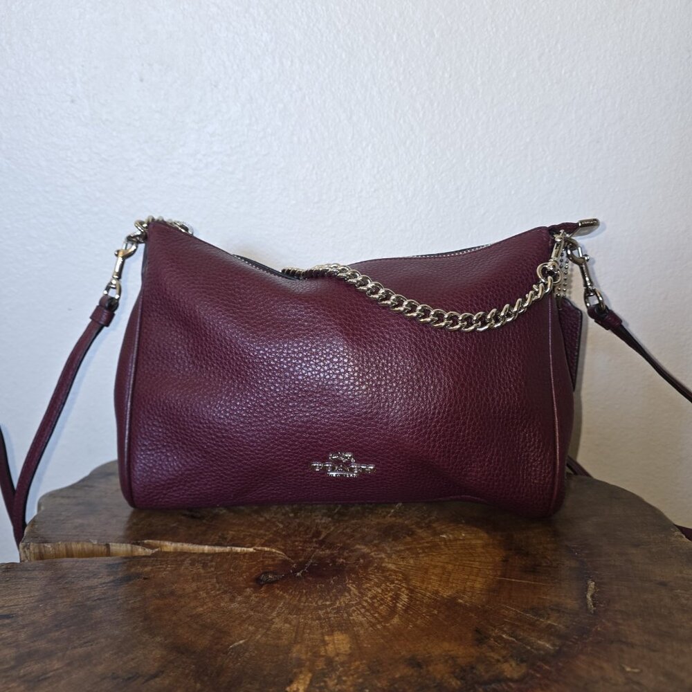 Pebbled Faux Chain Crossbody Shoulder Bag Fuchsia Bordeaux - Picture 9 of 16